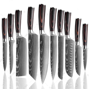 XITUO 1-10Pcs Kitchen Knife Set Japan 4CR13 440C High Carbon Stainless Steel Damascus Laser Pattern Chef's Knife Bread Knife Foodie Chef Tools