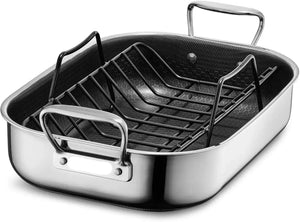 Hybrid Nonstick Small Roasting Pan with Rack, Dishwasher-Friendly and Oven-Safe Up to 900°F, Compatible with All Cooktops Foodie Chef Tools