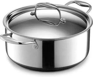 HexClad Hybrid Nonstick Dutch Oven, 5-Quart, Stainless Steel Lid, Dishwasher and Oven Safe, Induction Foodie Chef Tools